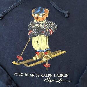 Ralph Lauren Polo Bear ski tee long sleeve tee shirt w/ hood navy blue Men’s Med